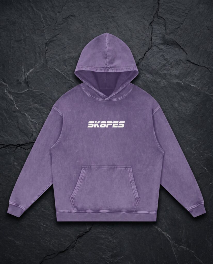SK8PES snow washed hoodie purple front